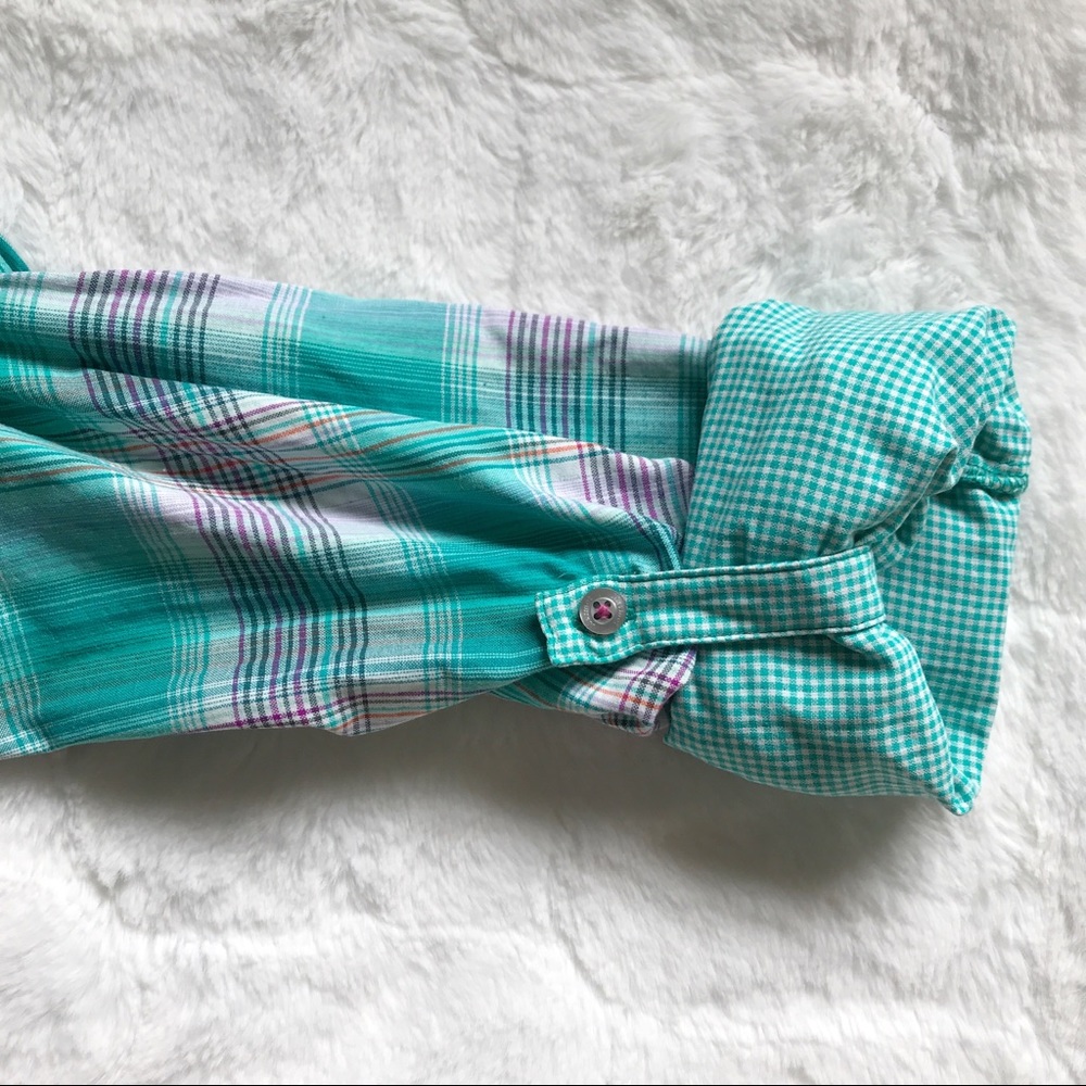Marmot Plaid Button Up Long Sleeve Shirt Size Small Teal Nylon Outdoor Hiking - Picture 6 of 16